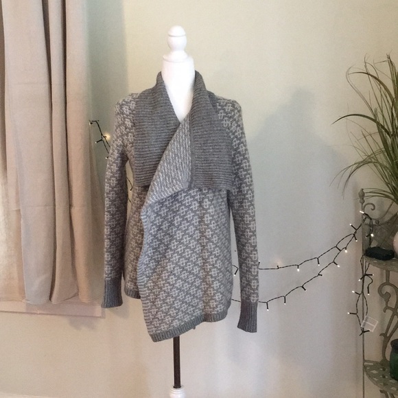 LOFT Gray White Open Draper Cardigan Sweater - Picture 2 of 8